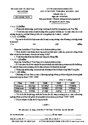Kỳ thi chọn học sinh giỏi Địa lí Lớp 12 - Năm học 2022-2023 - Sở GD&ĐT Hải Dương (Có hướng dẫn chấm)